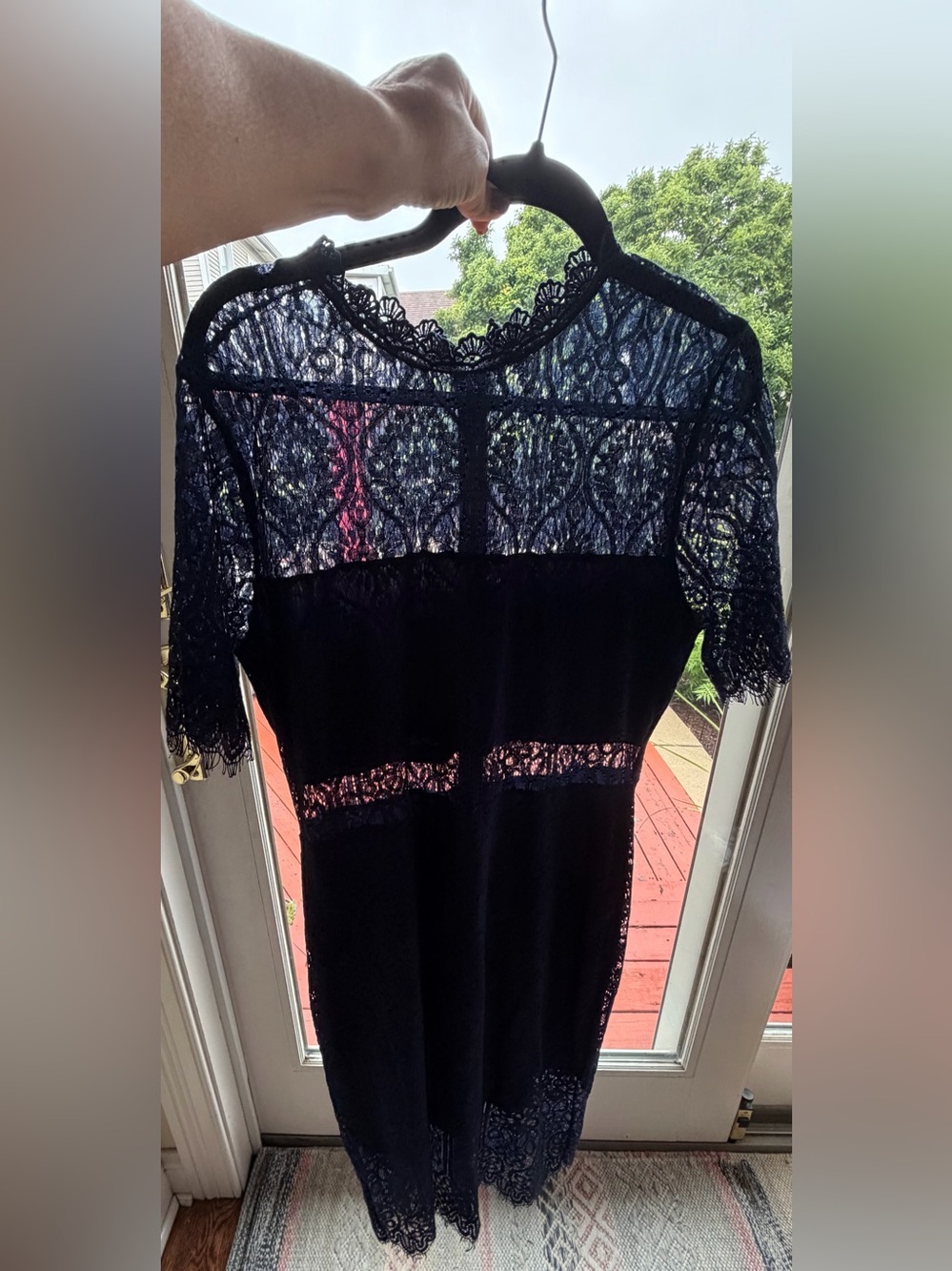 Lulus Women's XL Navy Lace Midi Dress zips in back below waist